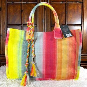 Vince Camuto Orla Color Sunset Stripe Heavy Canvas Tote & Dust Jacket
